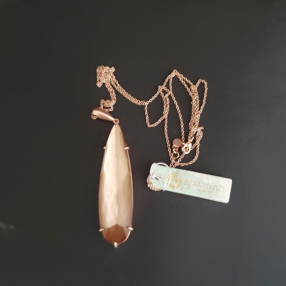 Spartina 449 Mermaid Glass Rose Gold Champagne Faceted Teardrop Pendant Long